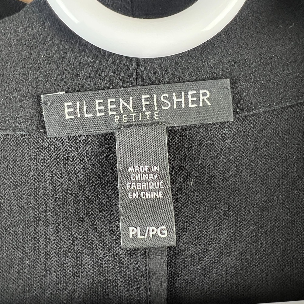 Eileen Fisher Womens Cardigan Open Front Pockets Black Minimalist‎ 100% Silk PL - Picture 6 of 7